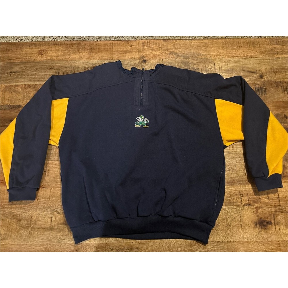 VTG Notre Dame Fighting Irish Blue 1/4 Zip Fleece Jacket Adult L Embroidered